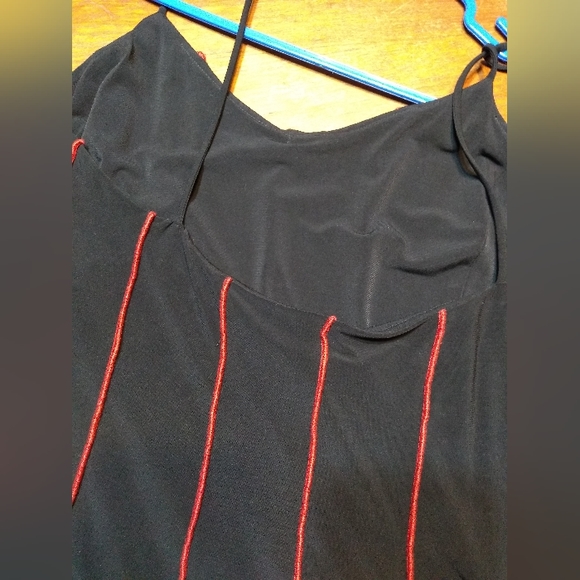 Joseph Ribkoff Black & Red Dress, Size 10, Ribbon Skirt, Spaghetti Straps - Picture 6 of 7
